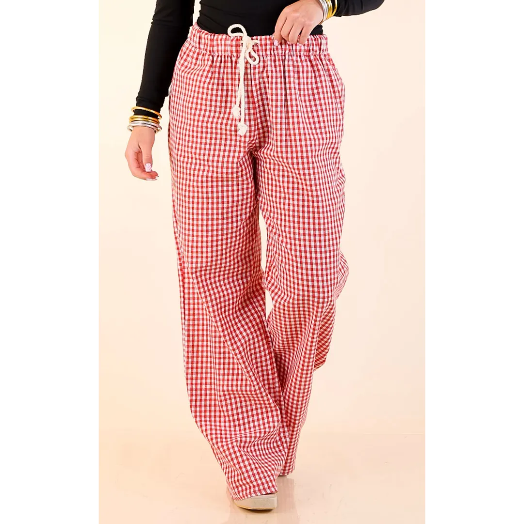 Simply Southern | Naturally Cool Gingham Checkered Print Boxer Pants in Red Elegant Top MultiPurposePockets