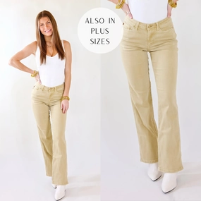 Relaxed Fit Last Chance Size 0, 1, 20W & 22W | Judy Blue | Fall Crush Slim Boot Cut Jeans in Khaki