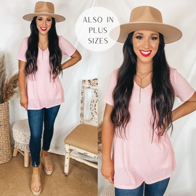 Energy Ease Looking For You Short Sleeve V Neck Top in Light Pink