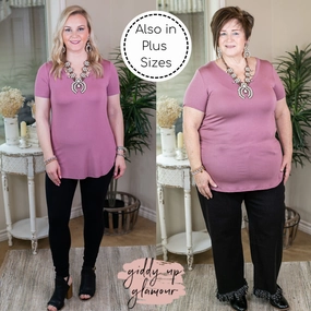 Last Chance Size Small, 2XL & 3XL | Simply The Best V Neck Short Sleeve Tee Shirt in Mauve breathable materials Opaque Tone