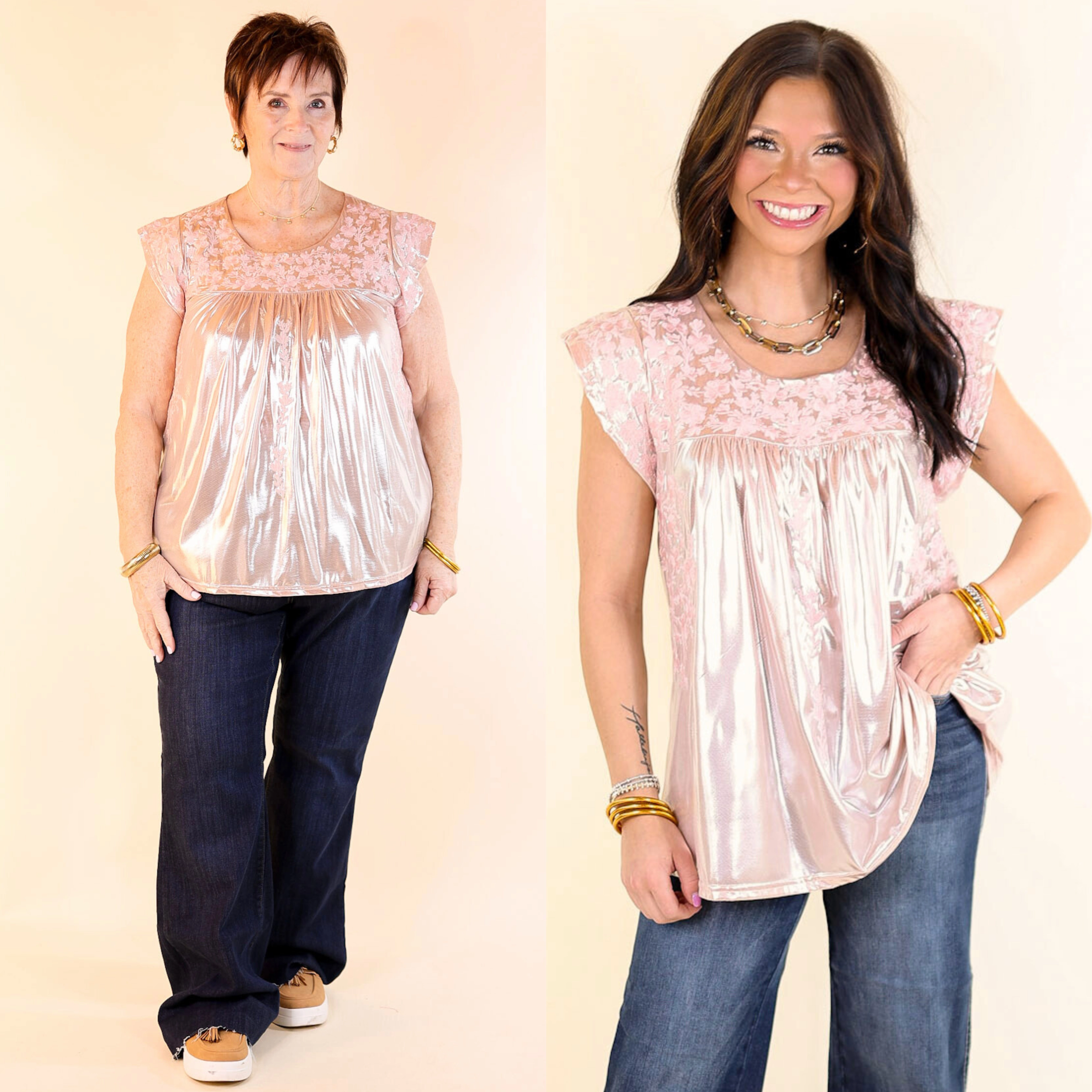 The Thrill Of It Floral Embroidered Metallic Top in Blush Pink OdorResistantTreatment