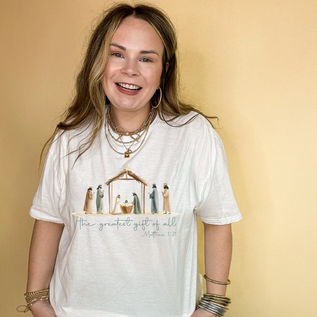 On-the-Go Comfort Layering Comfort Wear Online Exclusive | The Greatest Gift of All Nativity Scene Graphic Tee in Multiple Color Options
