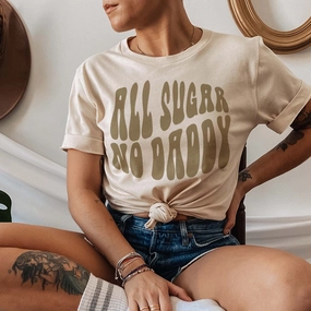 clean look Online Exclusive | All Sugar, No Daddy Groovy Short Sleeve Graphic Tee in Cream