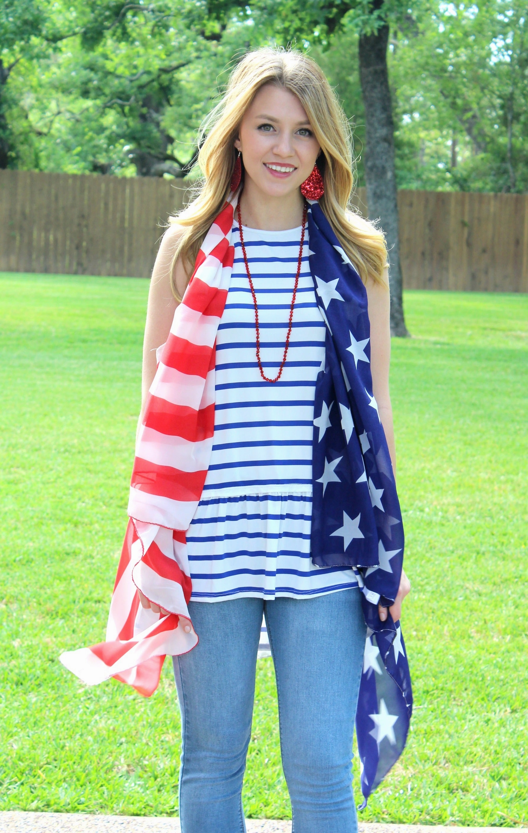 Last Chance Size Small | The One and Only Sleeveless Stripe Top with Ruffle in Blue Winter Accessories