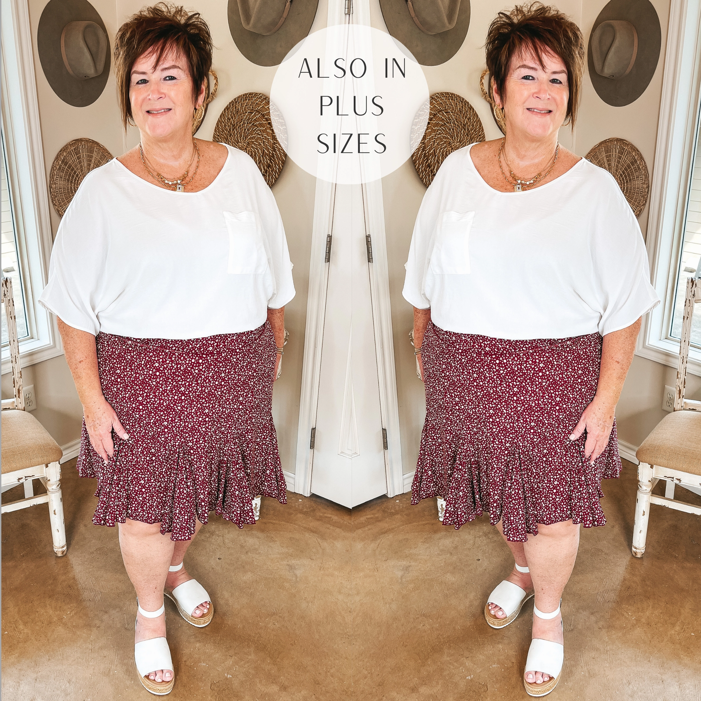 Newest Views Small Leopard Ruffle Skirt in Maroon FlexibleJointConstruction Desk Style