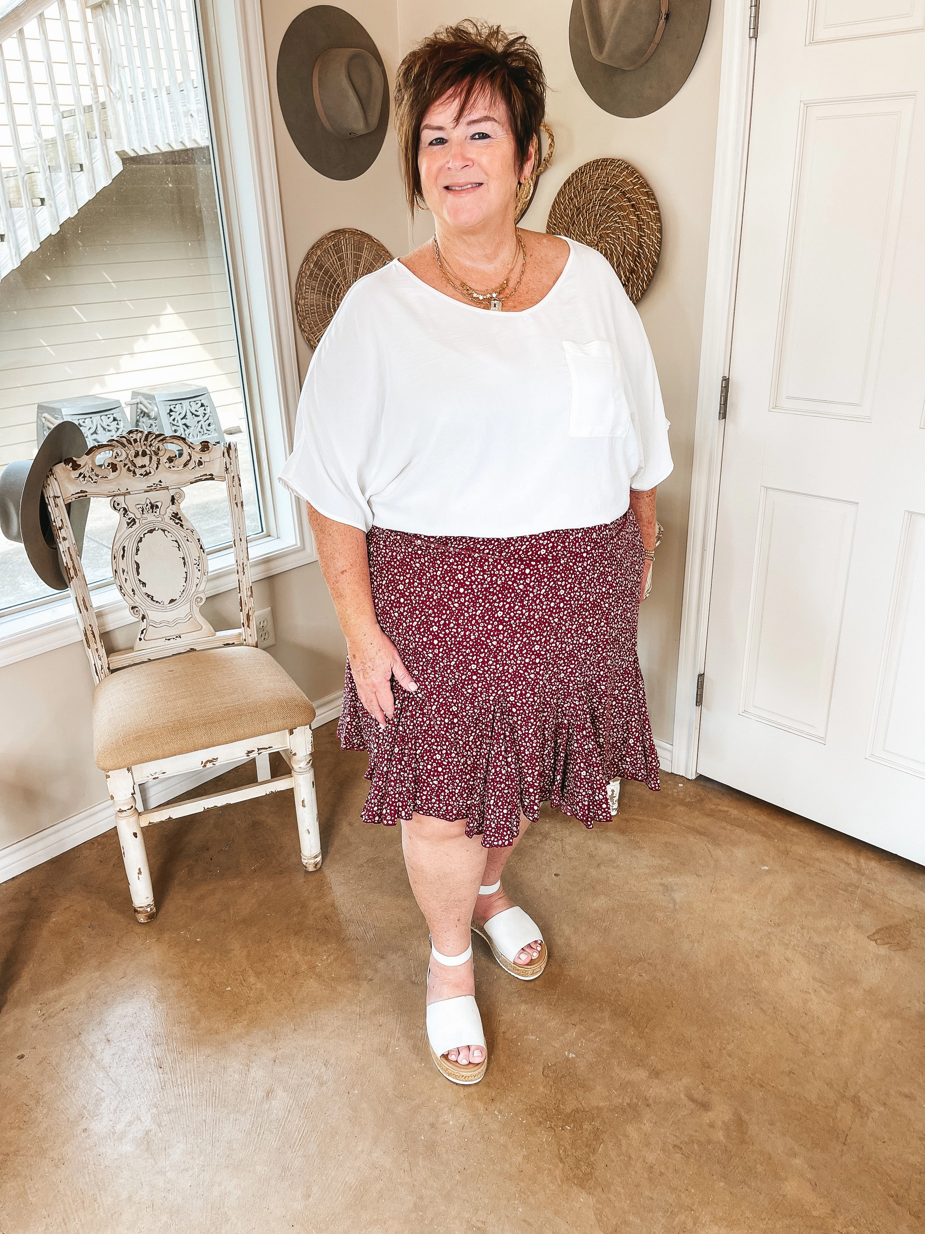 Newest Views Small Leopard Ruffle Skirt in Maroon Screen Core