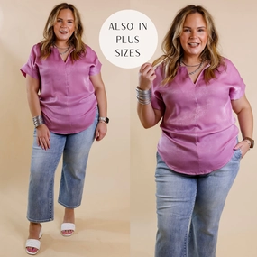 Channeling Confidence Notch Neck Short Sleeve Top in Dusty Purple Trendy Trousers