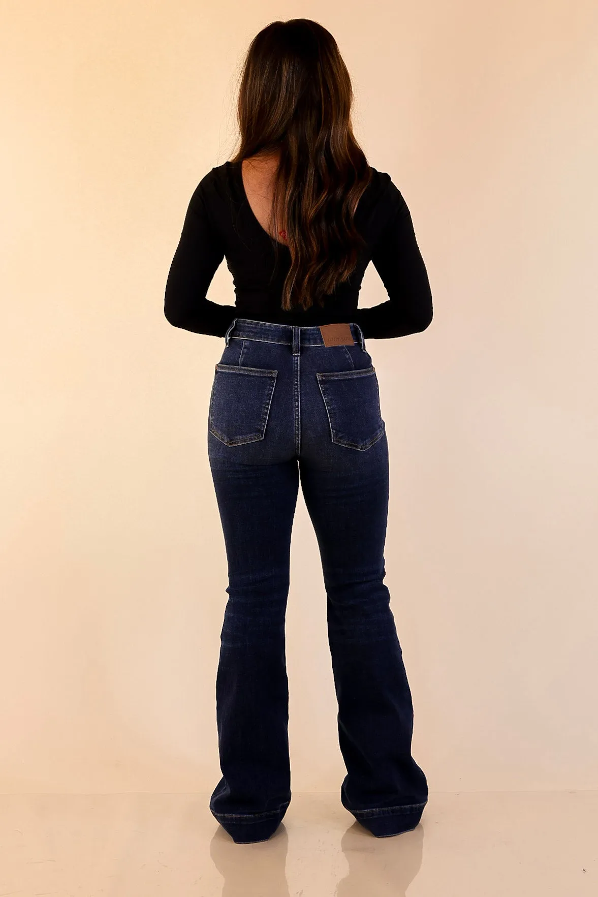 Judy Blue | Timeless Edge Trouser Flare Jean in Dark Wash Saga Fit Event Vibe
