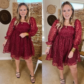 Whirl The Night Away Sheer Leopard Print Dress with 3/4 Sleeves in Maroon Planet Glow StainlessZippers