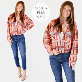 Winter Fashion LowMaintenance Chic Discovery Button Up Corduroy Aztec Print Jacket with Crystal Fringe in Orange Mix