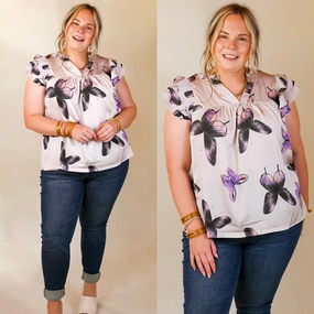 Metal Core Butterfly Fly Away Top with Butterfly Print in Muted Purple