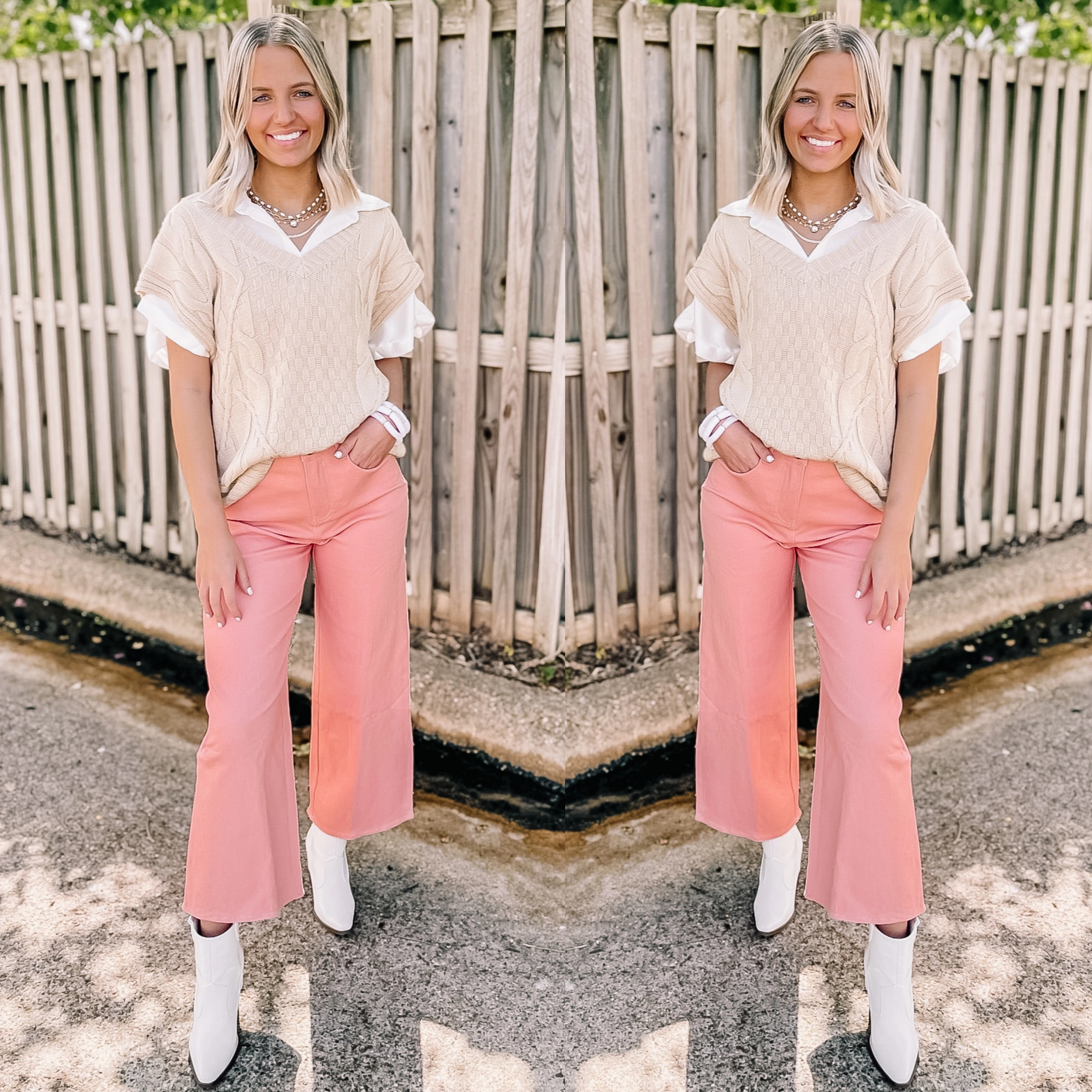 Chic Meet Up Wide Leg Cropped Denim Jeans in Coral Relaxed fit wear