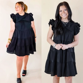 Chic On Scene Ruffle Tiered Dress with Pleated Detailing in Black Brave Fit Mesh Glow