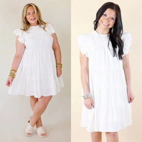 Chic On Scene Ruffle Tiered Dress with Pleated Detailing in White Fashionable Vest Gentle Breeze