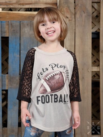 Children: Let's Play Football Baseball Tee with Black Crochet Sleeves AntiPilling Fabric