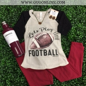 Stylish Fashion Children: Let's Play Football Baseball Tee with Black Crochet Sleeves