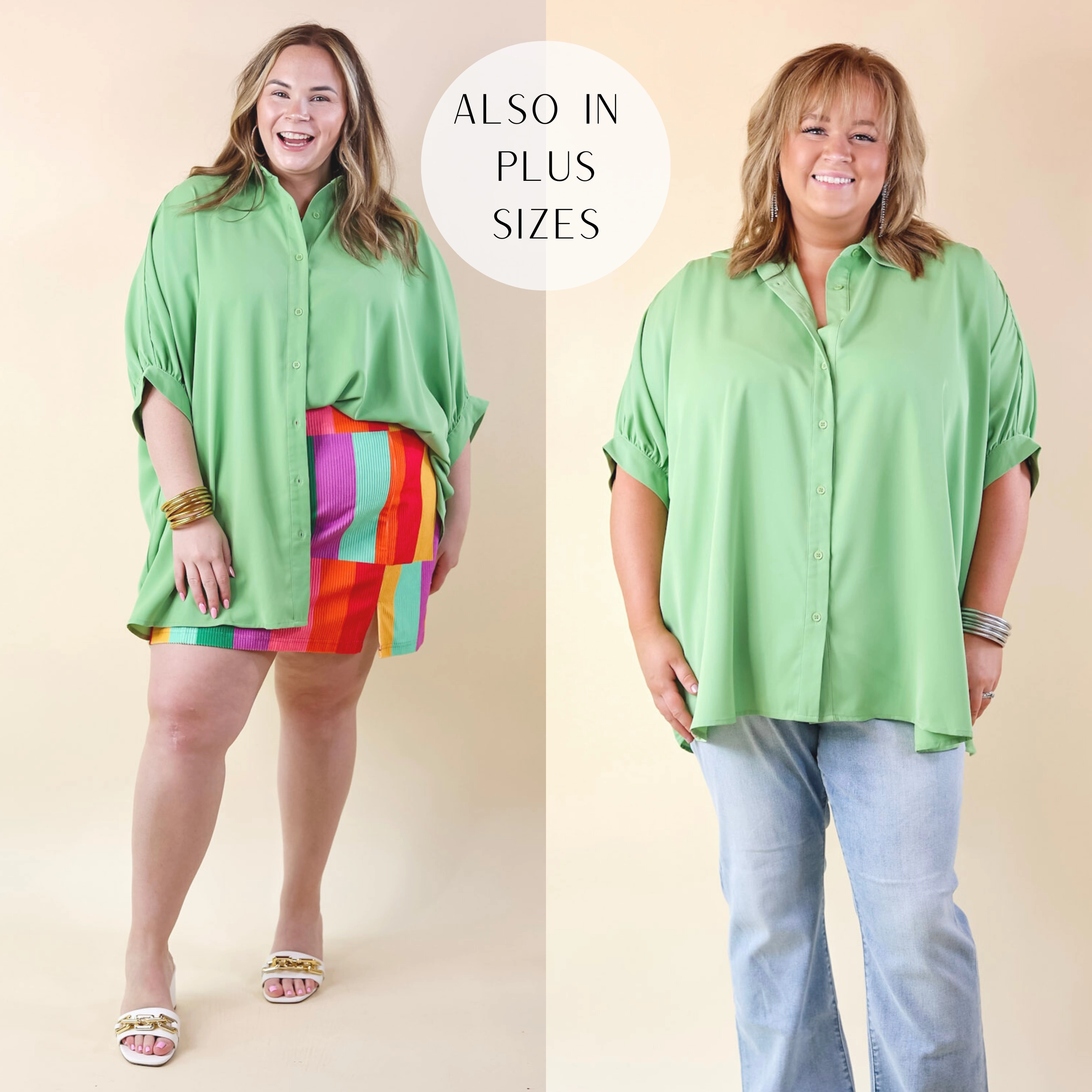 WindproofBarrierTechnology City Lifestyle Button Up Half Sleeve Poncho Top in Aloe Green