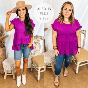 Last Chance Size Small and Medium | Belong To You Tiered Top with Ruffle Cap Sleeves in Magenta Legend Fit