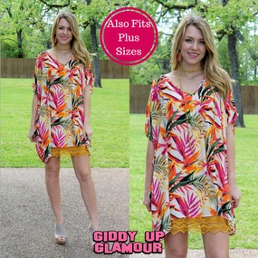 Cool Vest Eco-Friendly Material Pretty Little Thing Sheer Open Shoulder Tunic in Tropical Palm (Oversized)