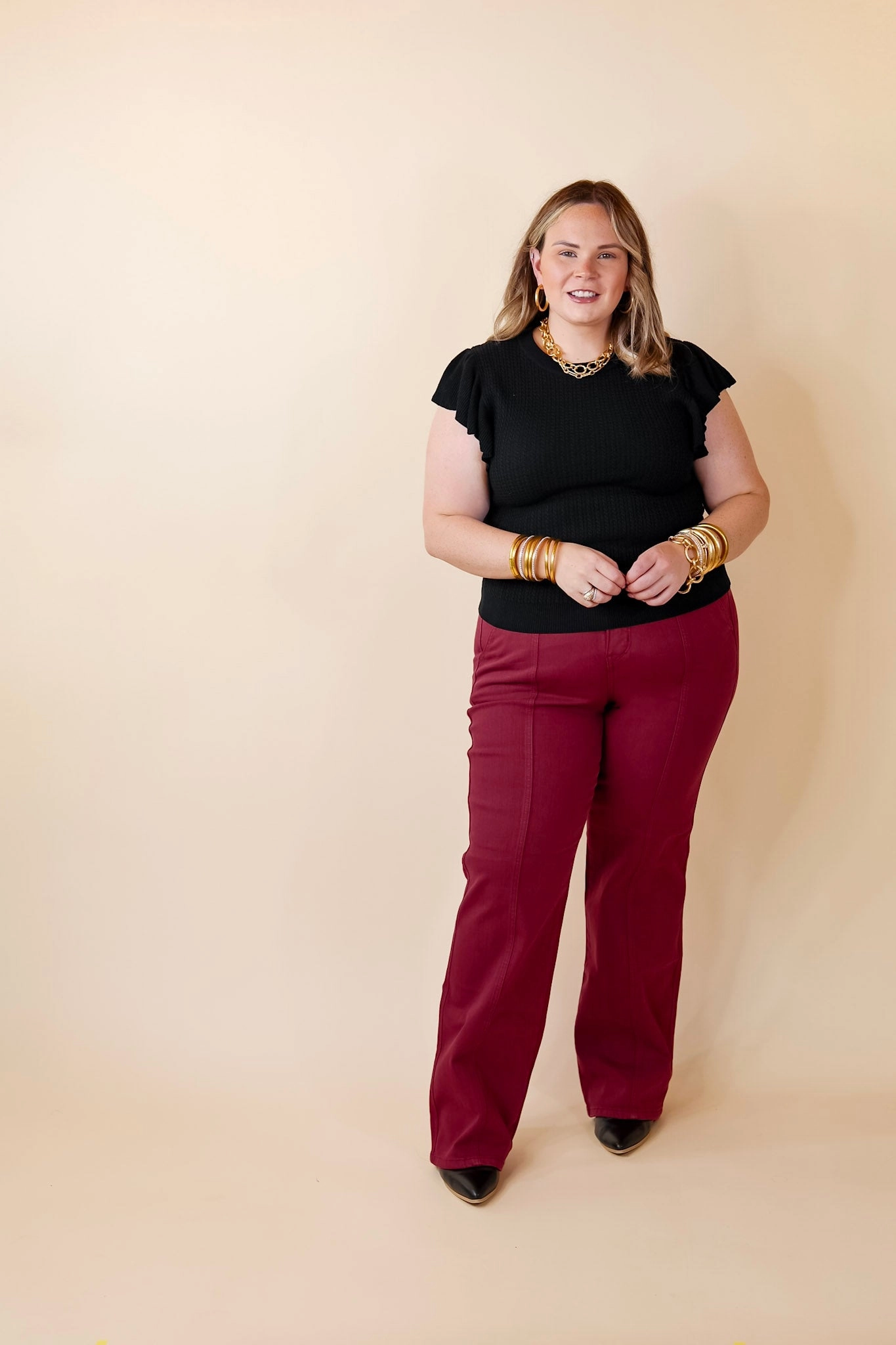 Coffee Date Knit Top With Ruffled Sleeves in Black Sporty Dress LayeredNeckline