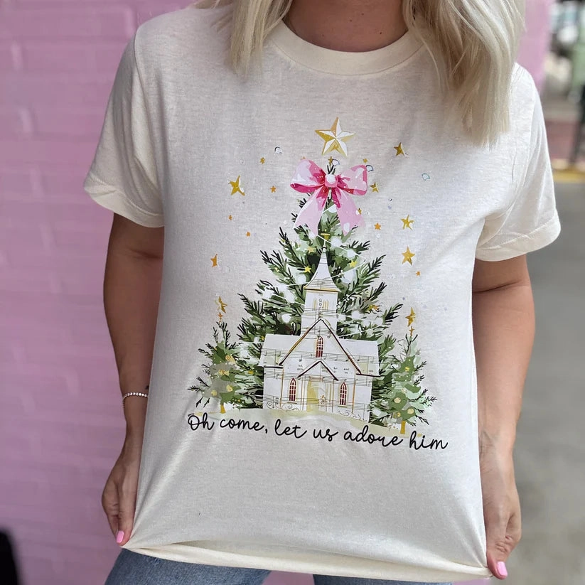 Temperature Control Fabric Online Exclusive | Oh, Come Let Us Adore Him Church Graphic Tee in Natural
