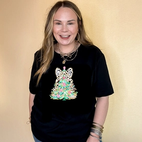 Cozy Hug Online Exclusive | Holiday Floral Christmas Tree with Dalmatian Bow Graphic Tee in Multiple Color Options