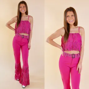 FullCut Shoulder Last Chance Size Large | Cowboy Killer Crystal Fringe Crop Top in Pink