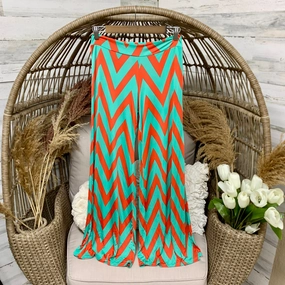 Mind Glow Evening Glow Last Chance Size Small, Medium & XL | Coral Orange and Seafoam Green Chevron Palazzo Pants
