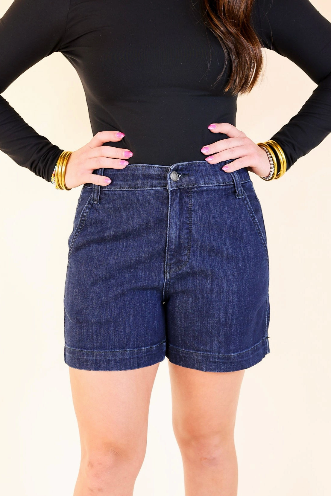 Judy Blue | Denim Prestige Trouser Shorts in Dark Wash Easy Wear