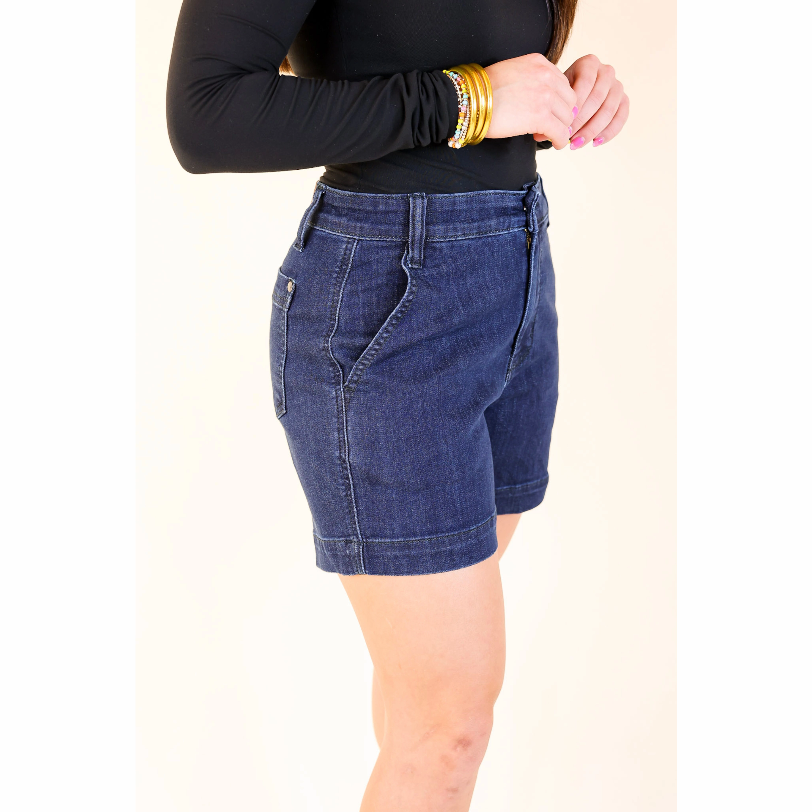 Chill Style Judy Blue | Denim Prestige Trouser Shorts in Dark Wash