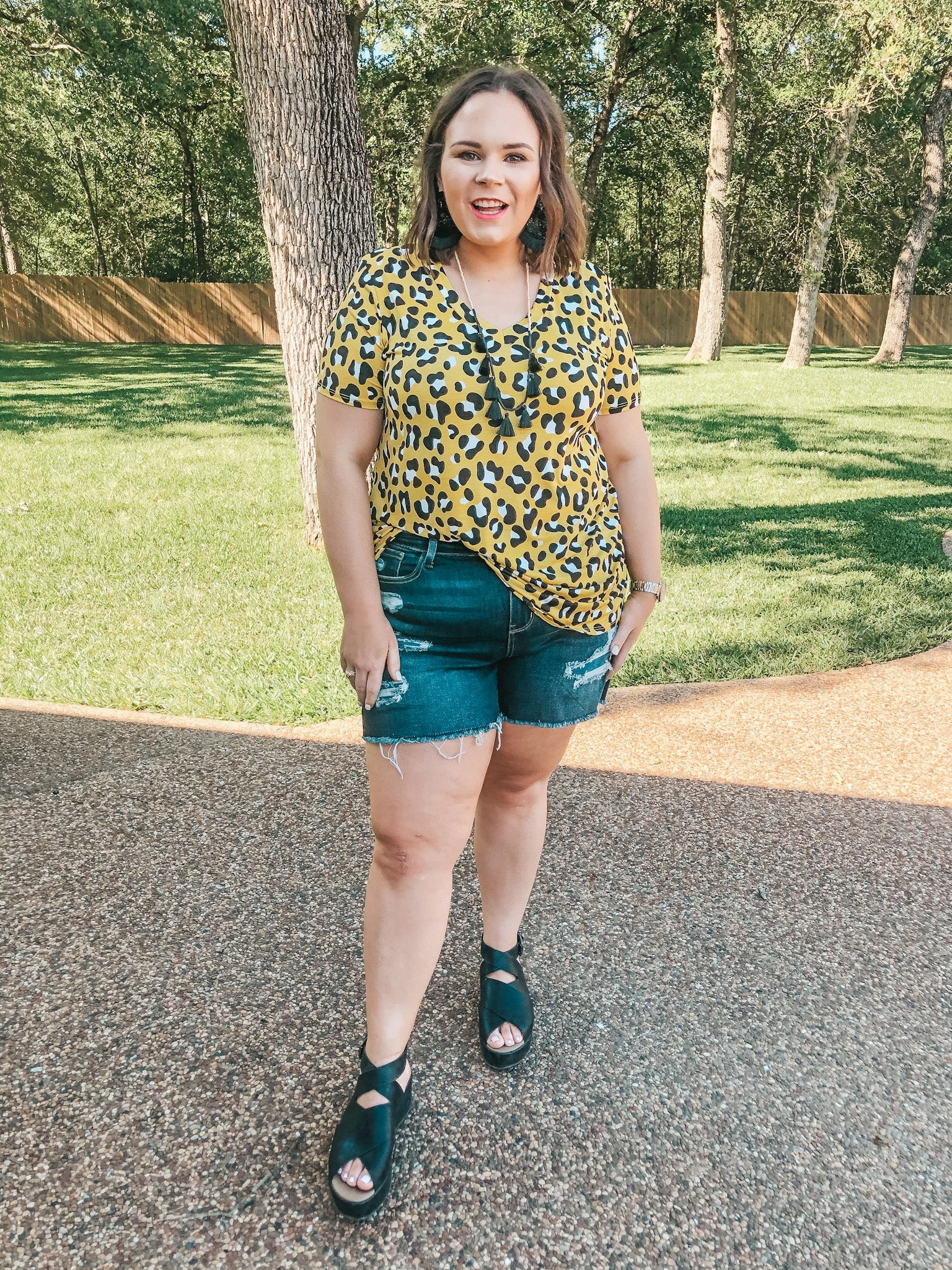 DoubleLayeredHem Last Chance Small | Keep Things Simple Leopard V Neck Tee in Yellow