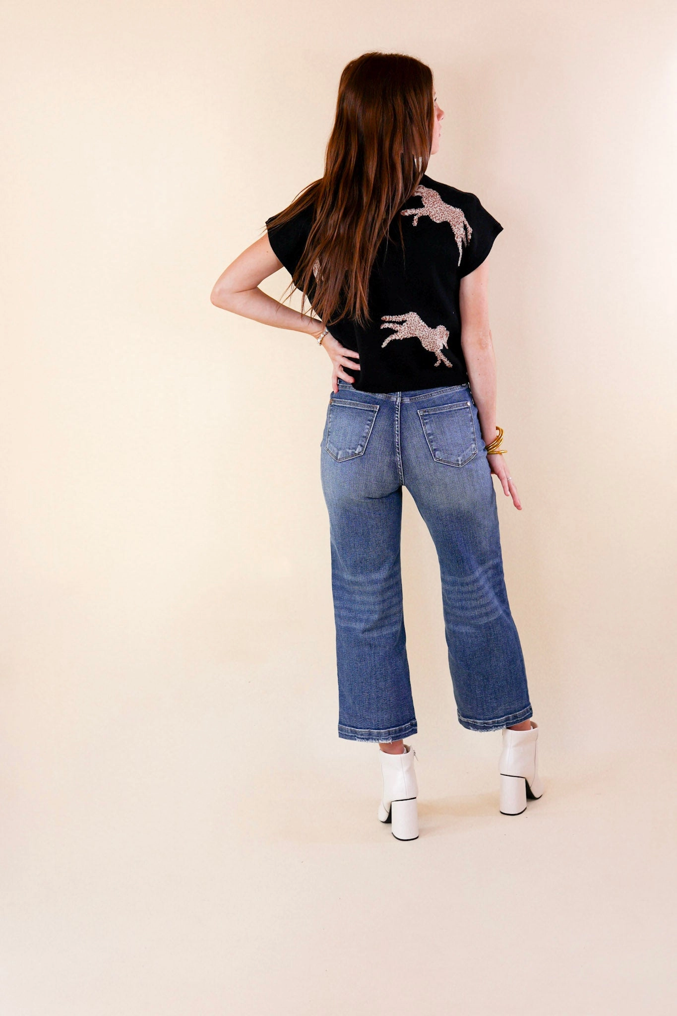 Upscale Charm Cheetah Print Sweater Top in Black DurableStitching Soft Blouse