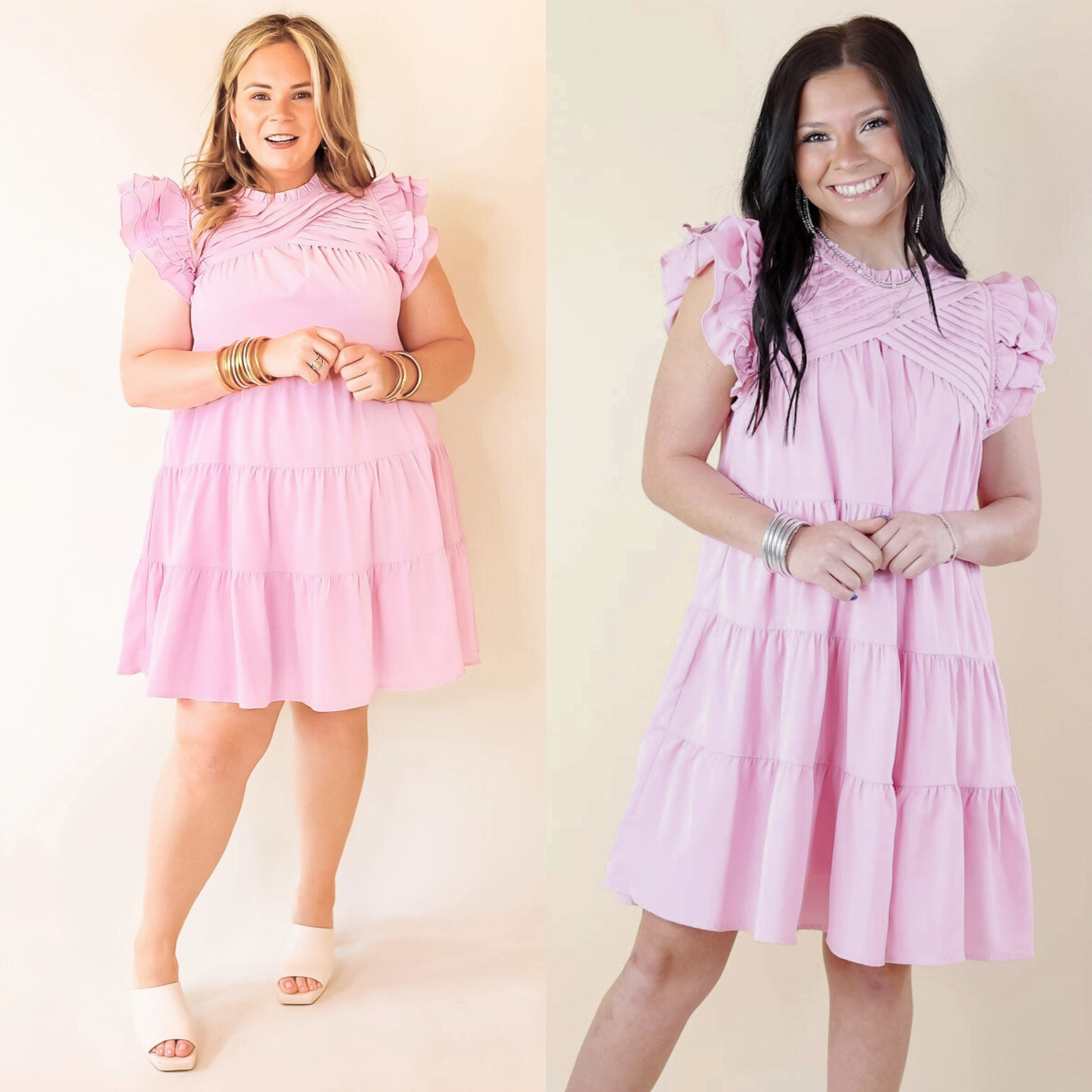 Fresh Glow Music-Concert Chic On Scene Ruffle Tiered Dress with Pleated Detailing in Light Pink