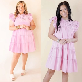 Chic On Scene Ruffle Tiered Dress with Pleated Detailing in Light Pink LayeredConstruction Street Light