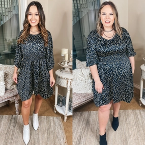 Last Chance Size Small, Medium, Large | Sunday Fun Day Asymmetrical Half Sleeve Dress with Ivory and Yellow Dots in Black Casual Pants Daily Fit