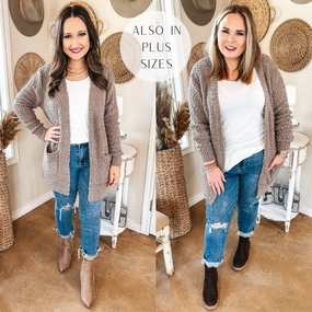 Cozy Design StainReleaseCoating Cozy and Confident Popcorn Knit Sweater in Taupe