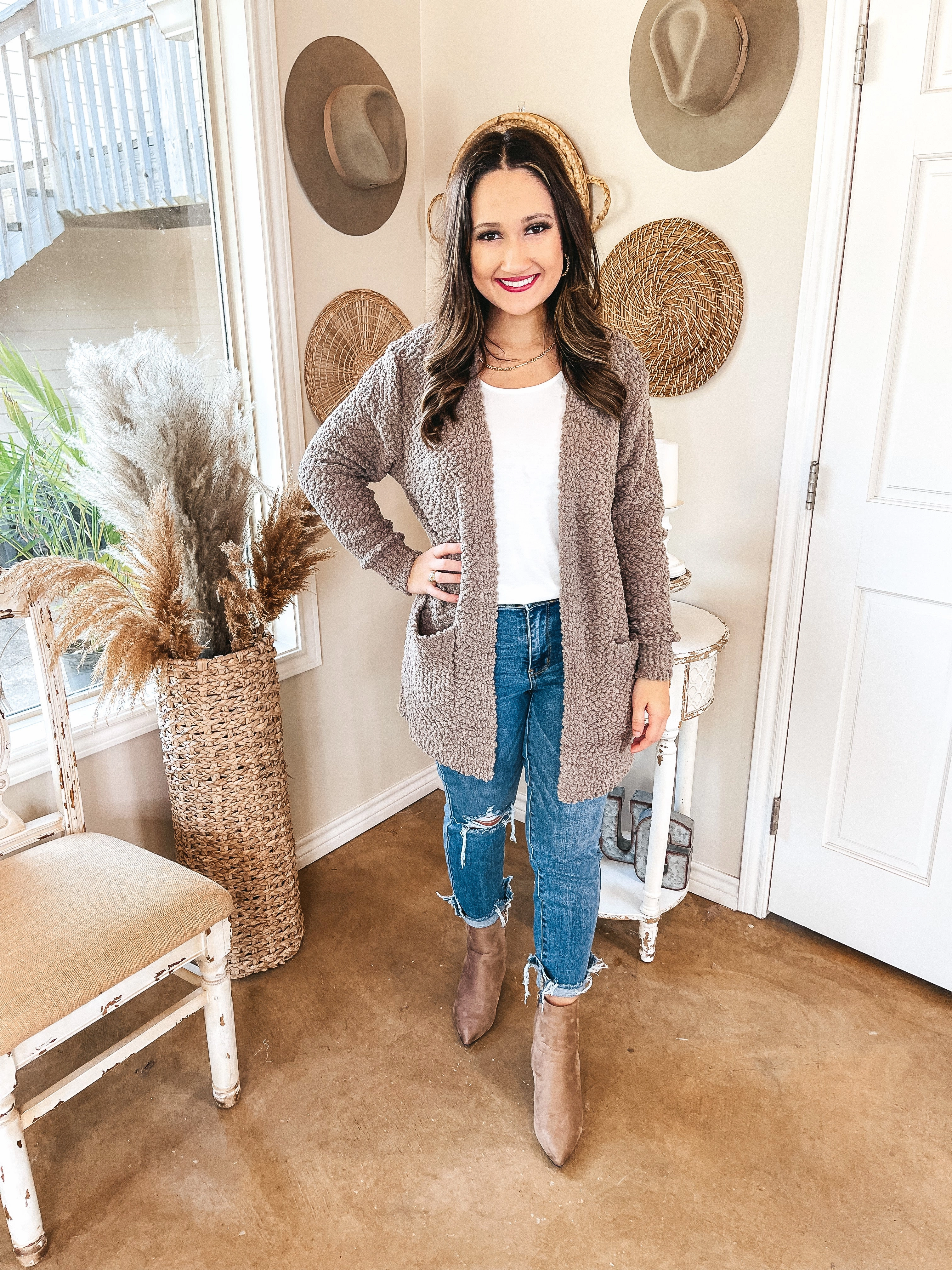 Cozy and Confident Popcorn Knit Sweater in Taupe OdorControl Technology Zero Waste