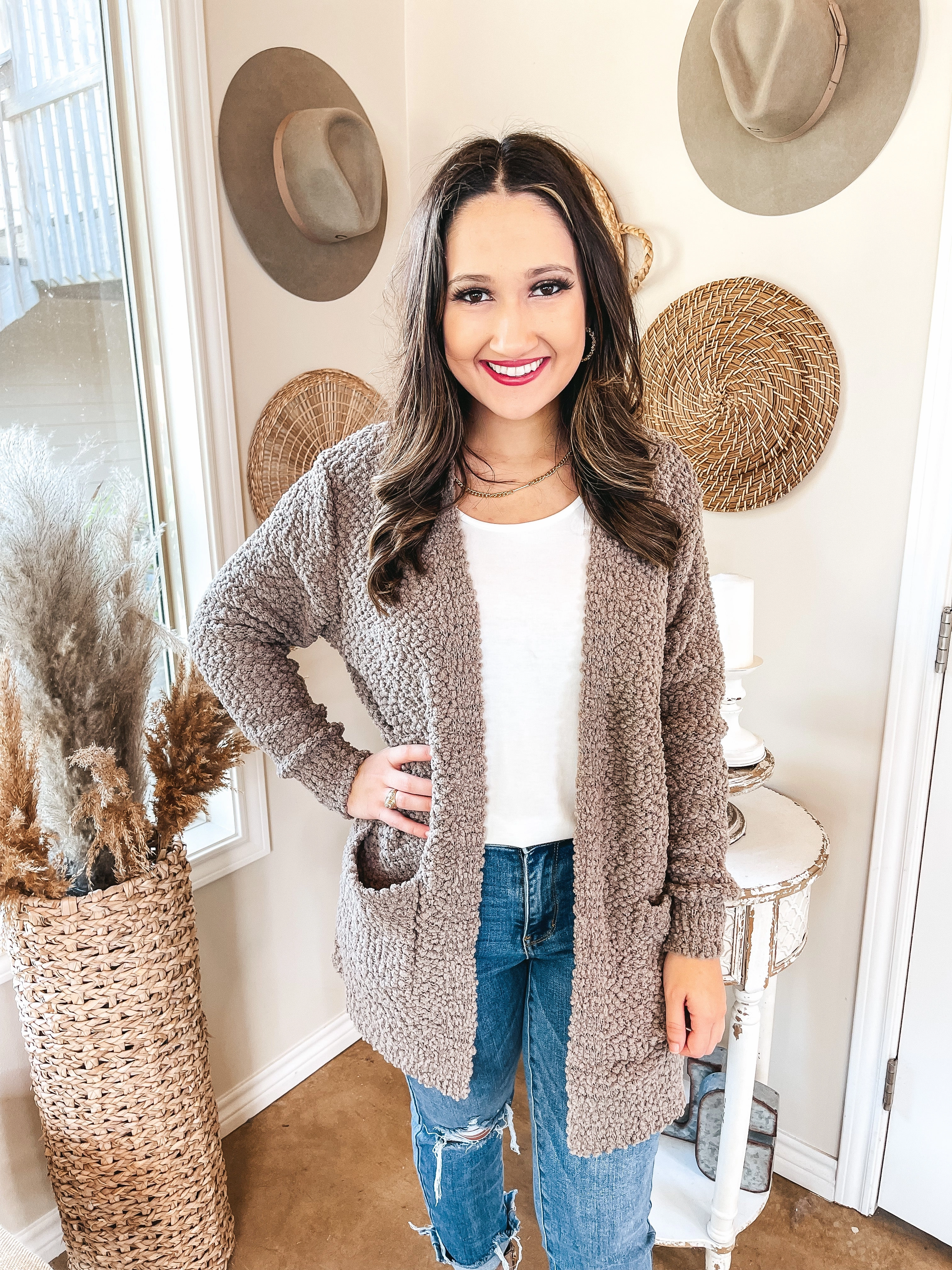Quiet Core Cozy and Confident Popcorn Knit Sweater in Taupe