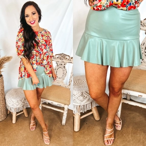 Dose of Dreamy Faux Leather Ruffle Mini Skort in Dusty Green One-Piece Wear