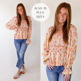 Cool Sweater Relaxed Jeans Confidently Me Floral Square Neck Long Sleeve Top in Pink