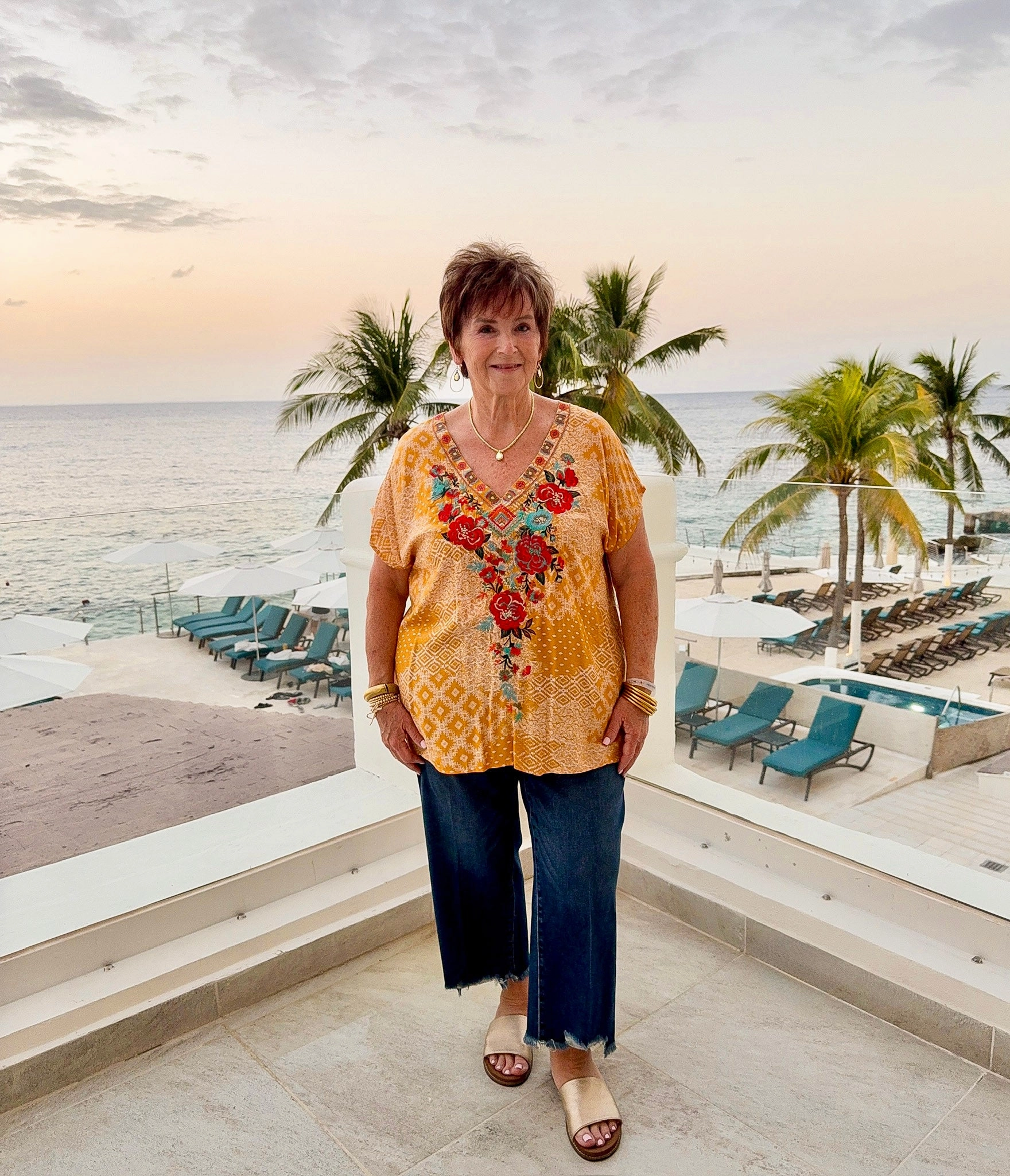 This Must Be The Place V Neck Embroidered Top in Yellow BondedSeams YarnDyedFabric