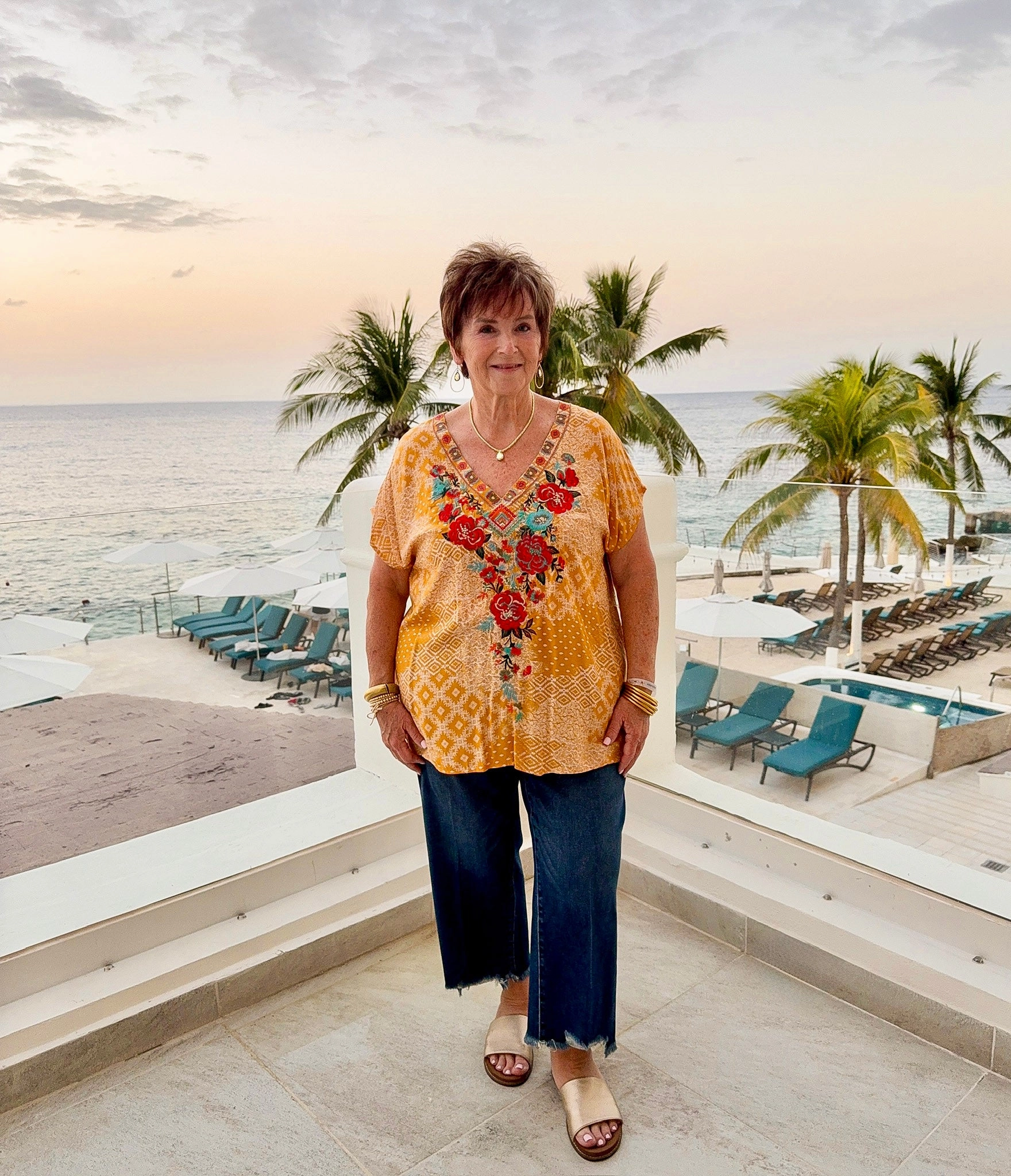 AntiPilling Finish This Must Be The Place V Neck Embroidered Top in Yellow