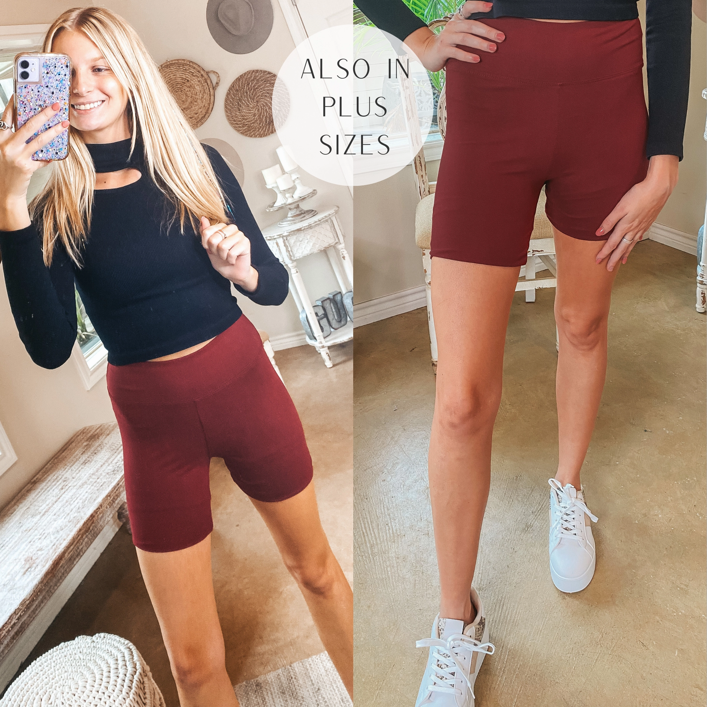 Finish Strong High Waist Biker Shorts in Maroon Easy Fit Day Adventure