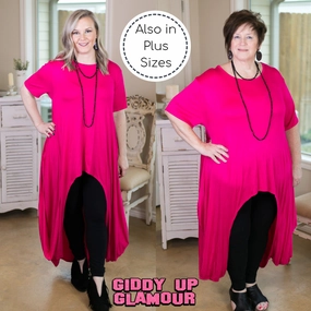 Craft Core Last Chance Size S & M | Don't Think Twice High Low Short Sleeve Top in Hot Pink