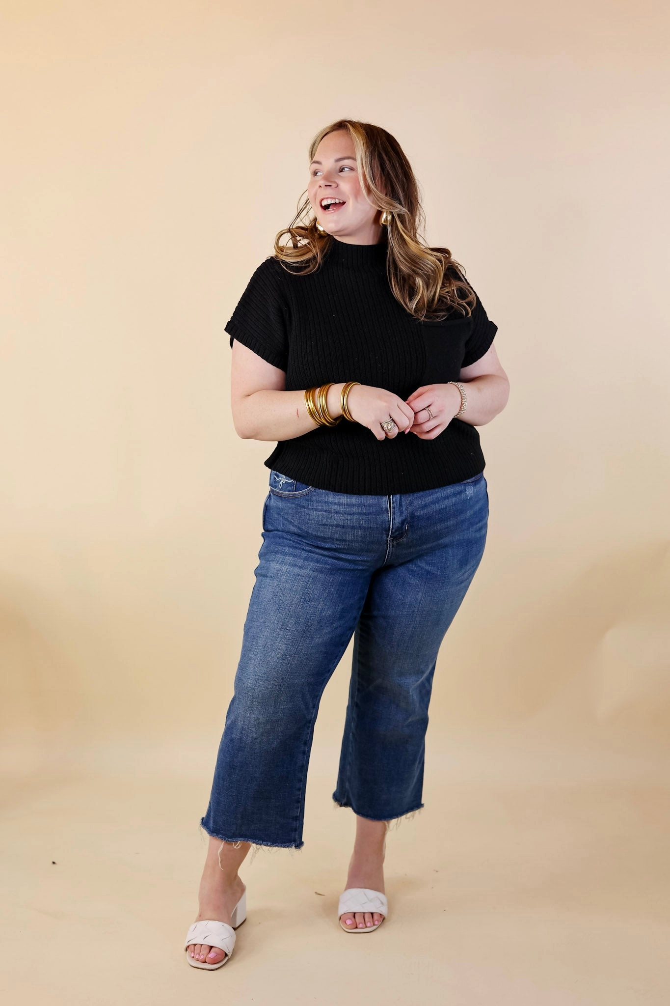 Last Chance Size Medium | City Sights Cap Sleeve Summer Sweater Top with Pocket in Black Boho Free Comfortable Lounge