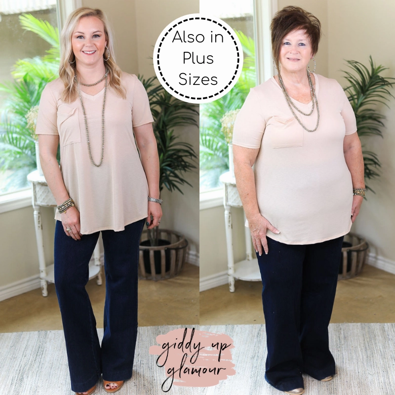 WeightlessLayeringPiece Stretchable Material Last Chance Size Small, 2XL & 3XL | Just Right Solid Short Sleeve Pocket Tee in Khaki Tan