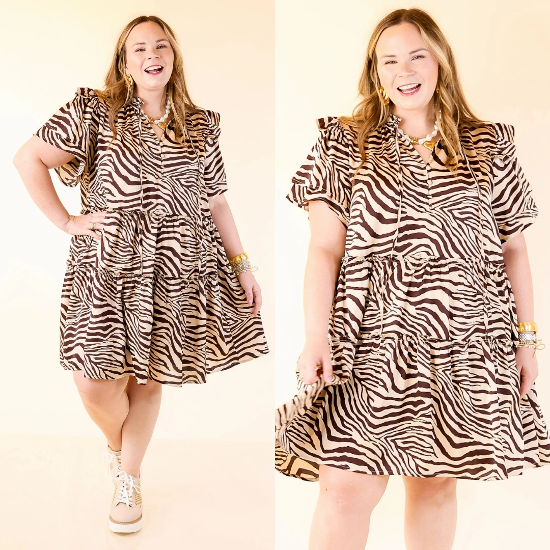 hypoallergenic material Fashion Trend If You Dare Zebra Print Tiered Dress in Chocolate Brown