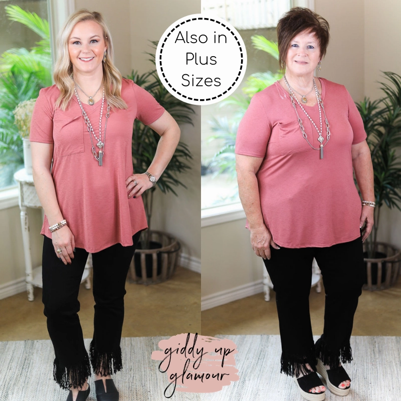 AbrasionResistant Last Chance Size Small | Just Right Solid Short Sleeve Pocket Tee in Mauve Pink