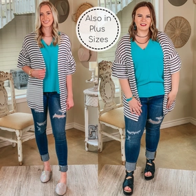 Cross My Mind Stripe Cardigan with Ruffle Sleeves in White Spirit Glow