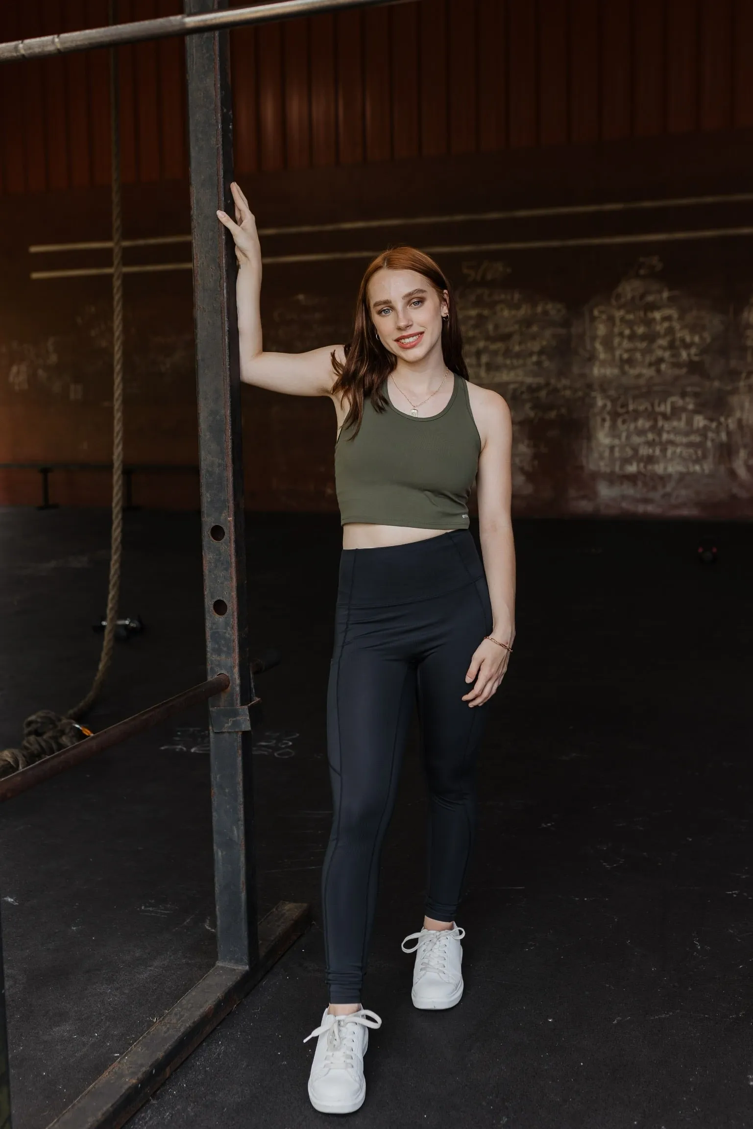 Convertible Neckline CrossFit Cutie Racer Back Tank Top Sports Bra in Olive Green